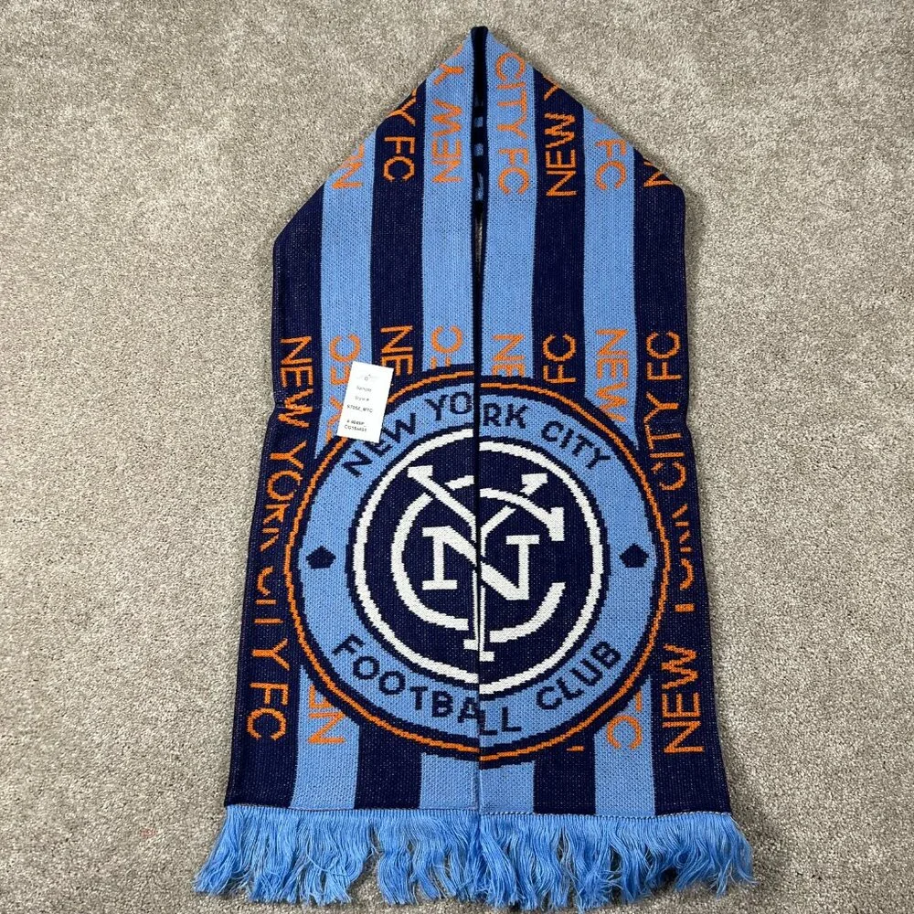 Adidas Unisex OSFA Blue Orange Winter Fringe New York City FC MLS Scarf‎ NWT
